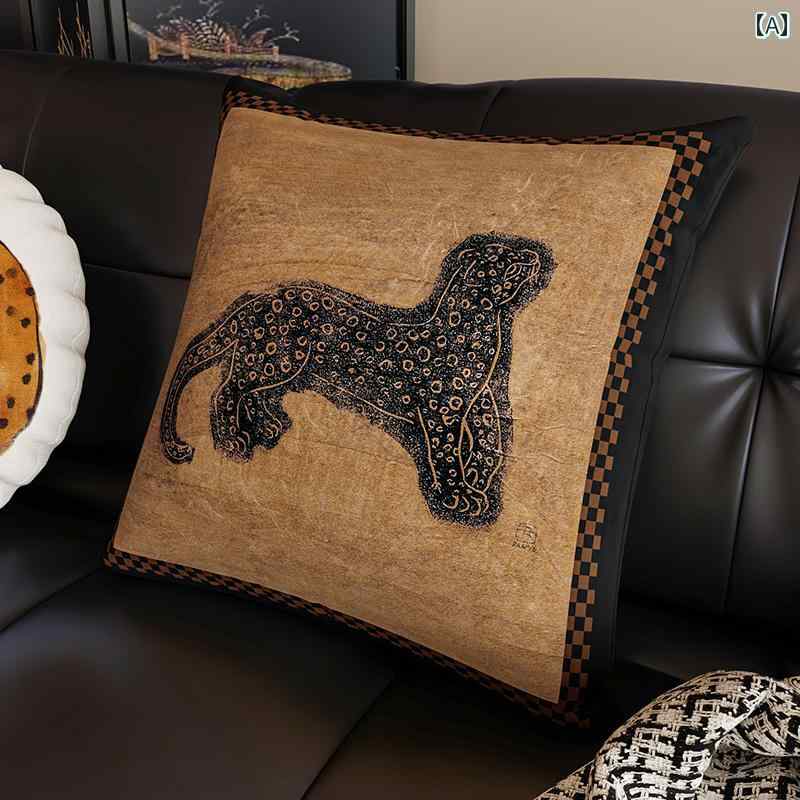 おしゃれ クッション カバー アート レザー ソファ リビング 枕 チャイナ風 正方形 綿 豹 花 鳥 ひょう..
