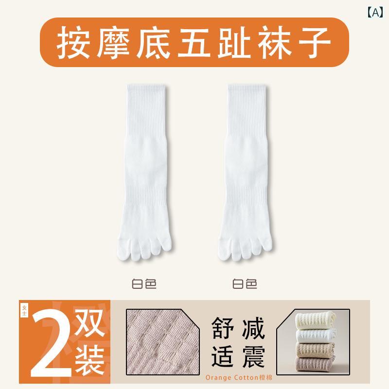 ヨガソックス 5本指 靴下 滑り止め ピラティス つま先あり レディース ロング 膝下 足首 コットン 通気..
