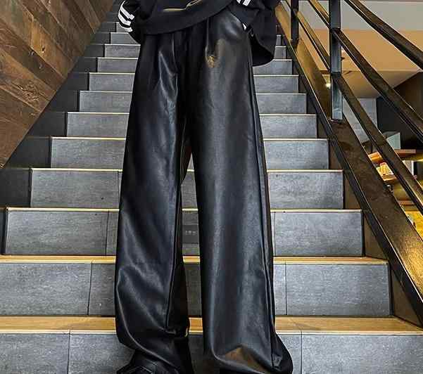 レザーパンツ メンズ 秋冬 ボトムス ロング ポケット ゆったり 普段使い ダンス ストリート カジュアル 大きいサイズ 無地 黒 茶色
