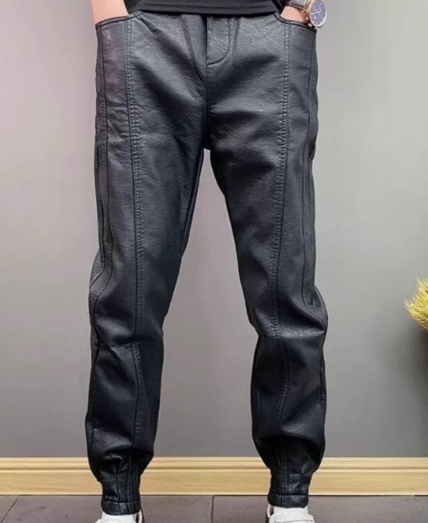 レザーパンツ メンズ 秋冬 ボトムス ロング ポケット 厚手 暖かい 裏地付 普段使い サイクリング カジュアル 大きいサイズ 無地 黒