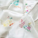 ハンカチ レディース ギフト 刺繍 チャイナ風 十二支 動物 お土産 ネズミ 牛 虎 シンプル かわいい ワンポイント 大人 子供 誕生日 白
