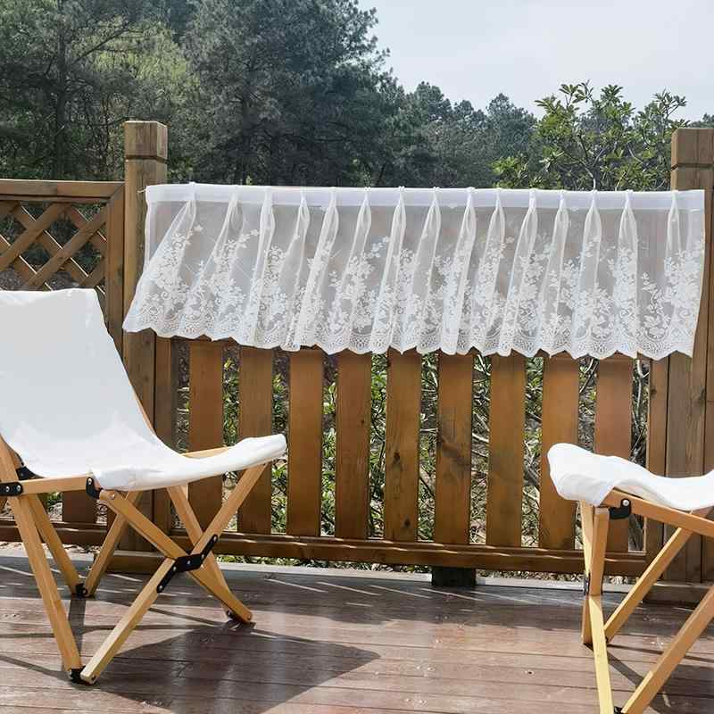 目隠し カーテン おしゃれ バルコニー 屋外 中庭 窓 キャンプ レース ガーゼ 刺繍 白 花 透け感 面ファ..