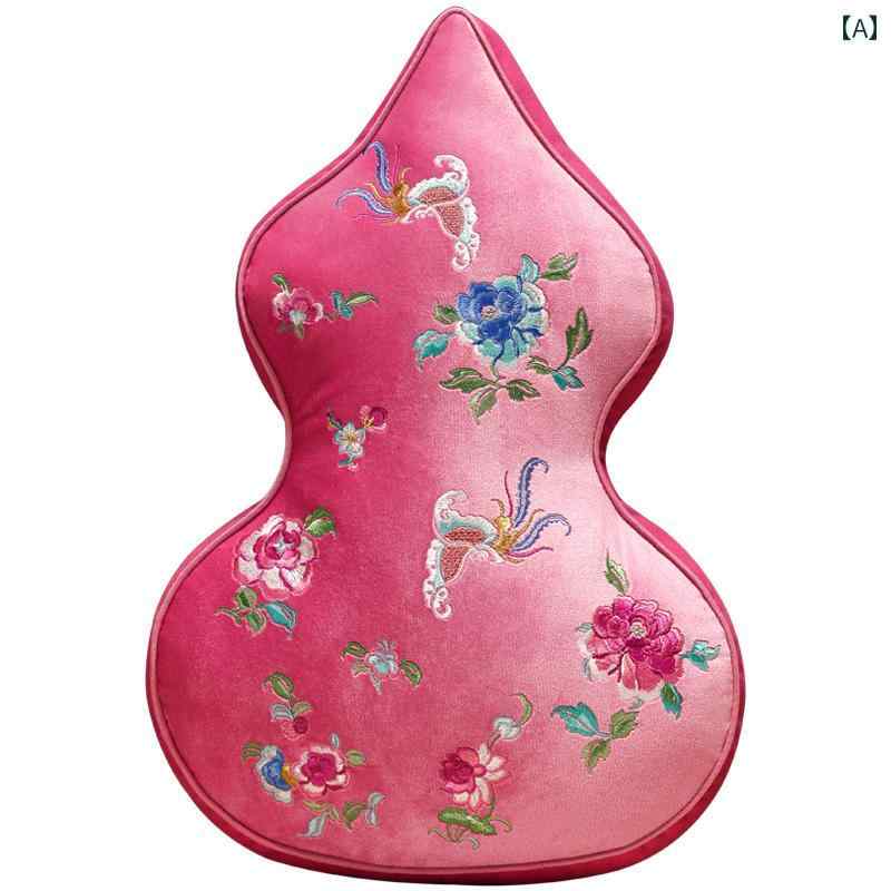 抱き枕 クッション チャイナ風 ひょうたん ベルベット 光沢 刺繍 リビング ソファ 寝室 柔らかい ふわふわ 綿 きれいめ 花 鳥 ギフト ピンク 黒 赤