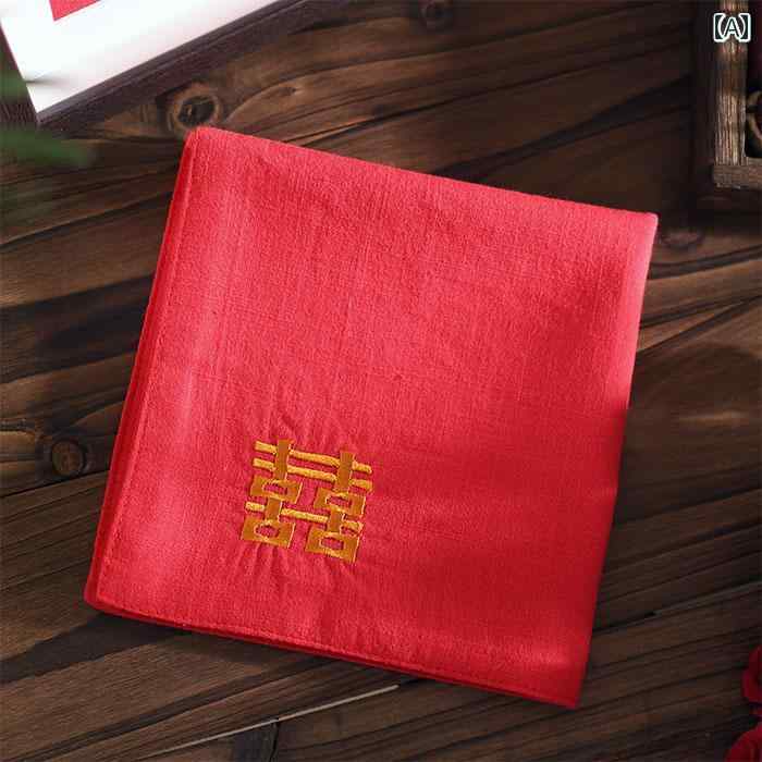 ハンカチ レディース メンズ 大人 ギフト 引き出物 綿 柔らかい 二重層 正方形 スクエア 小さめ レトロ チャイナ風 刺繡 文字 フェニックス 龍 おしゃれ 青 赤