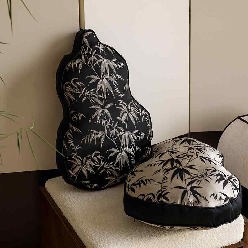 クッション 抱き枕 中国 民族風 ひょうたん型 リビング 寝室 ソファ インテリア 装飾 ディスプレイ 腰当て 背もたれ 個性的 おしゃれ エレガント 黒 白 緑 花柄 龍 竹