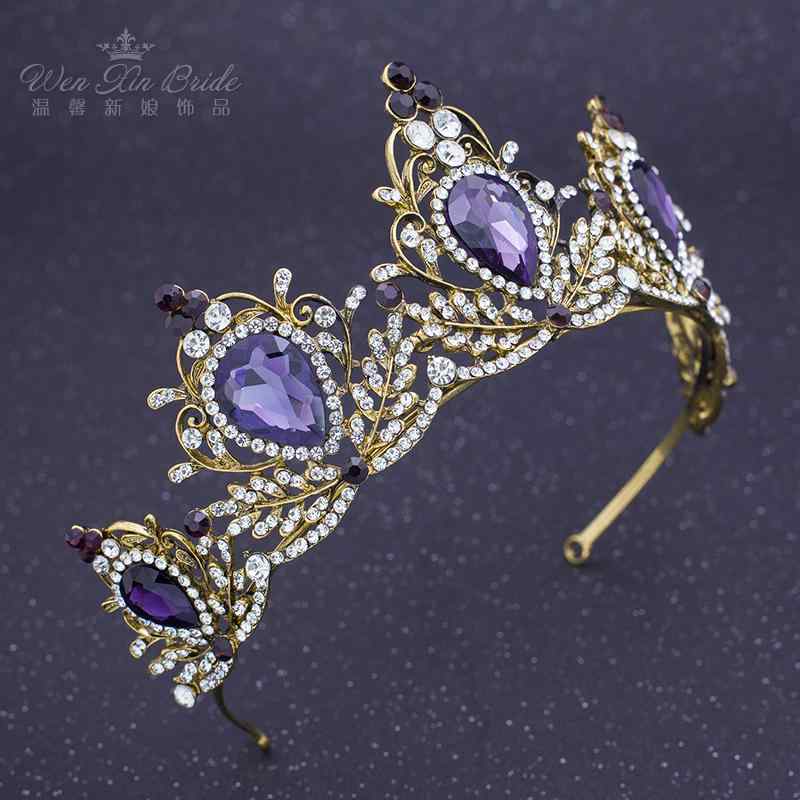 ティアラ 結婚式 花嫁 紫 シャンパン ラインストーン 大きめ ステージ パーティー クラウン アクセサリー 合金 メッキ キラキラ かわいい プレゼント