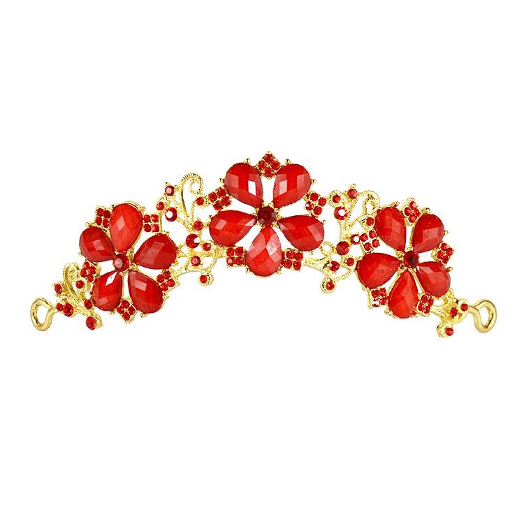 ティアラ 結婚式 花嫁 韓国 合金 クラウン ヘアアクセサリー ステージ メッキ 赤 シンプル ラインストーン おしゃれ パーティー キラキラ