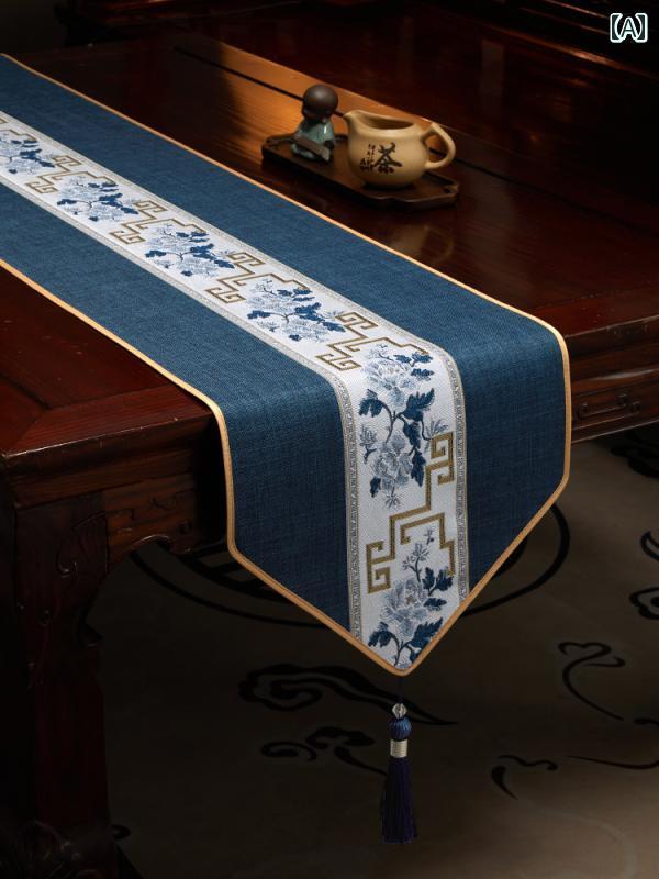 テーブルランナーおしゃれ 中国風 長方形 布 タッセル リビング キッチン ダイニング 寝室 キャビネット テレビボード 防水 防塵 カバー 装飾 インテリア 小物 モダン 茶 青 赤