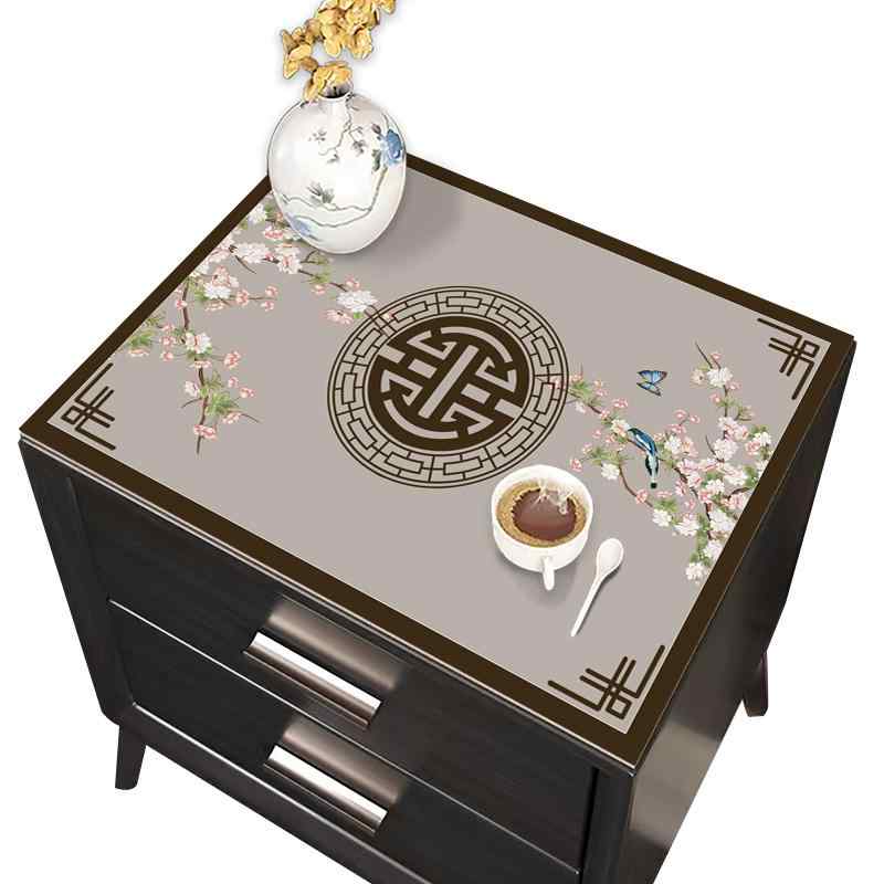 テーブルマット おしゃれ 中国風 PVC 四角形 防水 耐熱 耐摩耗性 滑り止め リビング 寝室 チェスト 脇机 装飾 インテリア 小物 防塵 カバー クロス 蓮 花 鳥