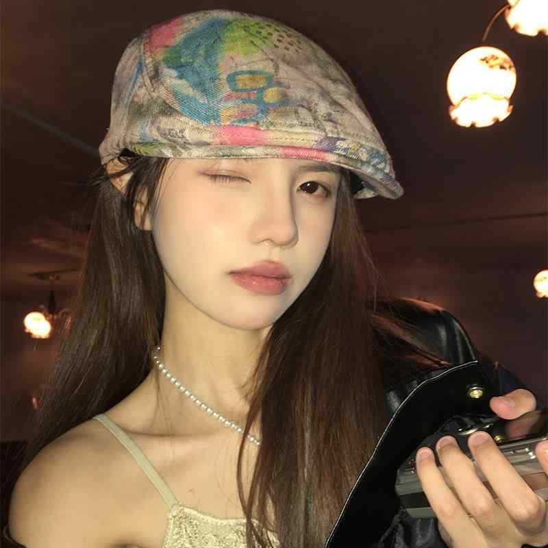 レディース ハンチング帽 アメリカン レトロ 春夏 薄手 ストリート グラフィティ 深め 小顔効果 おしゃれ カラフル