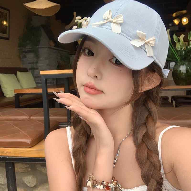 帽子 キャップ レディース かわいい 韓国 リボン カジュアル シンプル つば広 小顔効果 日焼け防止 オールシーズン 通気性 調整可能 青 紫 ベージュ
