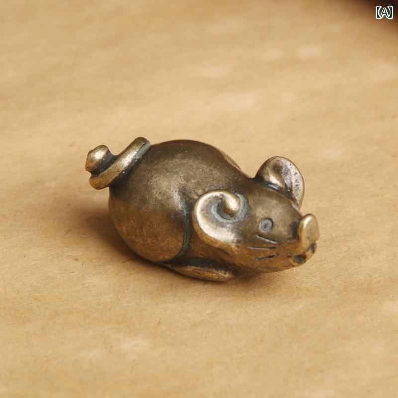 真鍮 アクセサリーパーツ ペンダント キーホルダー チャーム ブレスレット トップのみ アンティーク調 ねずみ 干支 十二支 金具 彫刻 小さめ かわいい カジュアル おでかけ 装飾 動物