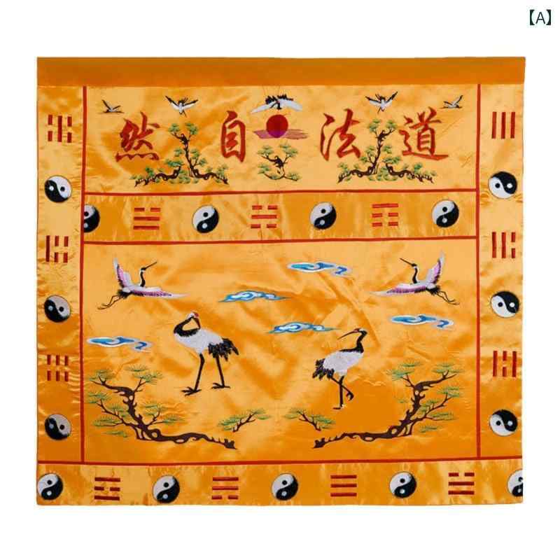 仏教 布 刺繍 タペストリー 錦織 装飾 垂れ幕 仏具 仏壇 仏堂 道法自然 横断幕 チャイナ テーブルクロス 横長 鶴 松 八卦 家庭用 寺院 お盆
