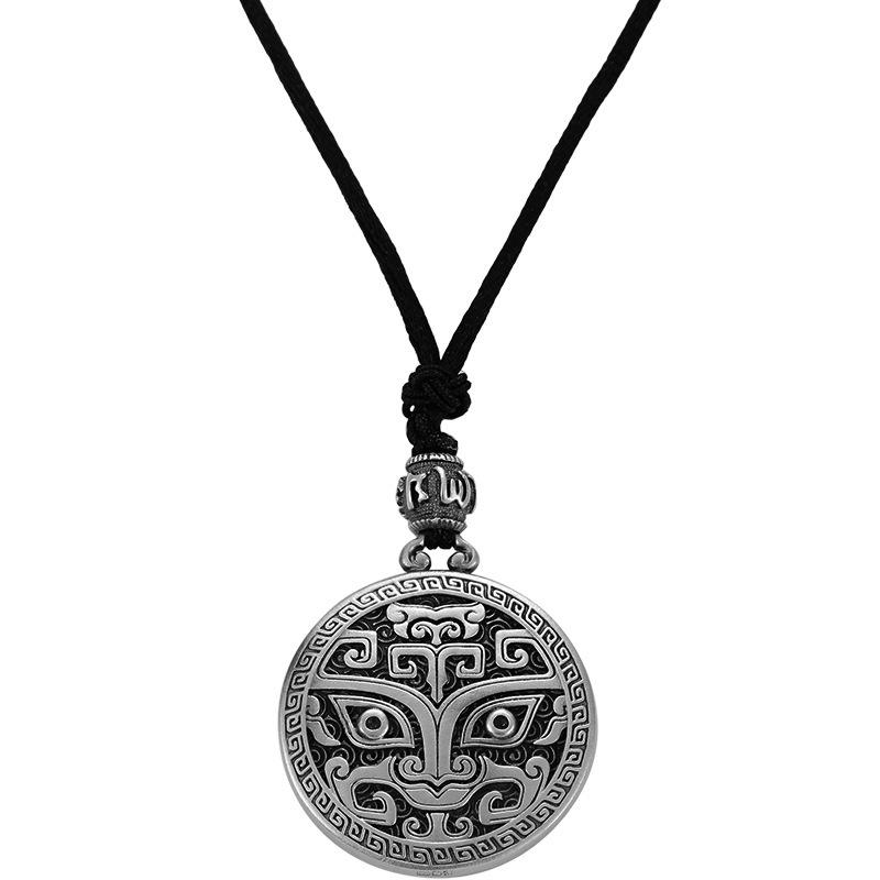 シルバー ネックレス メンズ 大人 アクセサリー ペンダント 925銀 レトロ 両面 貔貅 六字真言 合金 紐 ..
