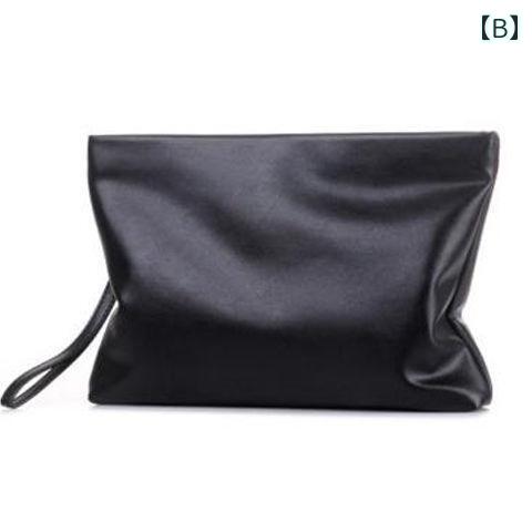 クラッチバッグ メンズ レザー PU 柔らかい 手持ち 大容量 おしゃれ シンプル リストストラップ ジッパー ビジネス 通勤 普段使い フォーマル 黒