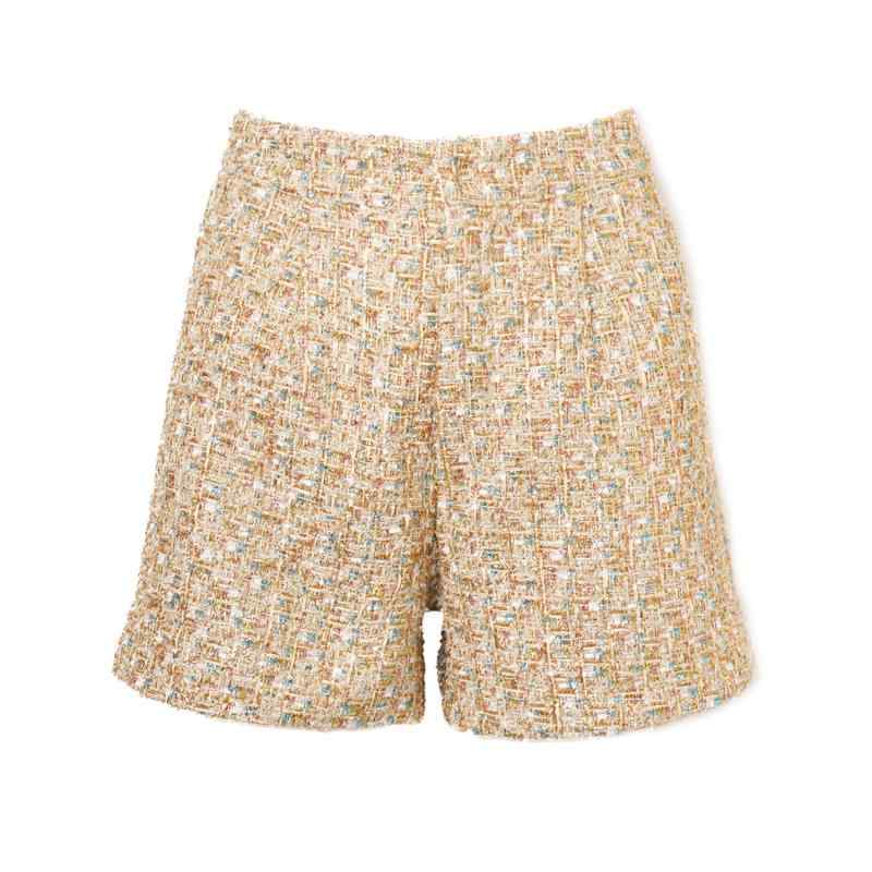 ショートパンツ レディース 冬 ツイード ラメ ジッパー ポケット ウエストゴム ストレート ゆったり ポ..