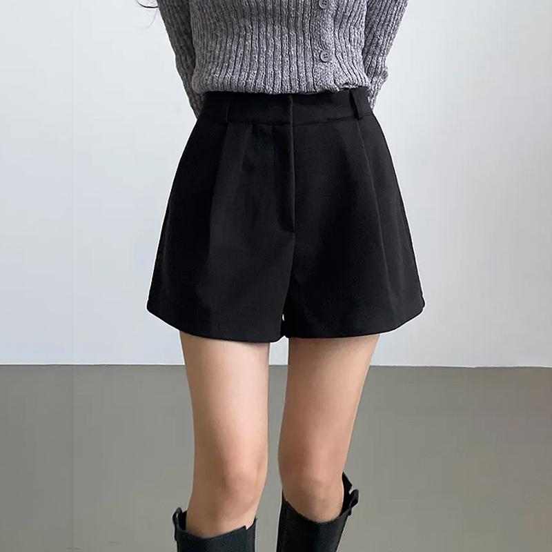 ショートパンツ レディース 秋冬 ジッパー 起毛 ハイウエスト Aライン ワイドレッグ 体型カバー 小さめ..