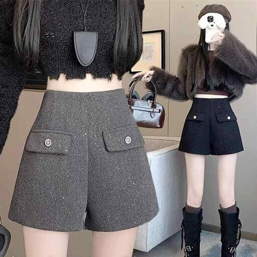 ショートパンツ レディース 冬 ツイード ラメ キラキラ ボタン ハイウエスト ワイドレッグ 厚手 暖かい ゆったり カジュアル おしゃれ シンプル 黒 グレー 大きいサイズ ショートパンツ レディース 冬 ツイード ラメ キラキラ ボタン ハイウエスト ワイドレッグ 厚手 暖かい ゆったり カジュアル おしゃれ シンプル 黒 グレー 大きいサイズ