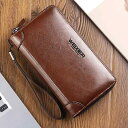 クラッチバッグ メンズ レザー PU ワックス 長財布 ジッパー カード入れ ハンドストラップ シンプル おしゃれ ビジネス 通勤 普段使い 茶色 黒