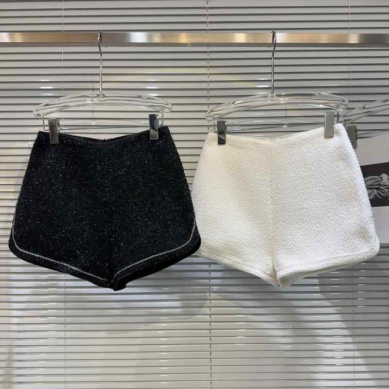 Other - ショートパンツ レディース 春秋 ツイード ジッパー メタル チェーン ステッチ ストレート カジュアル シンプル おしゃれ 無地 黒 白