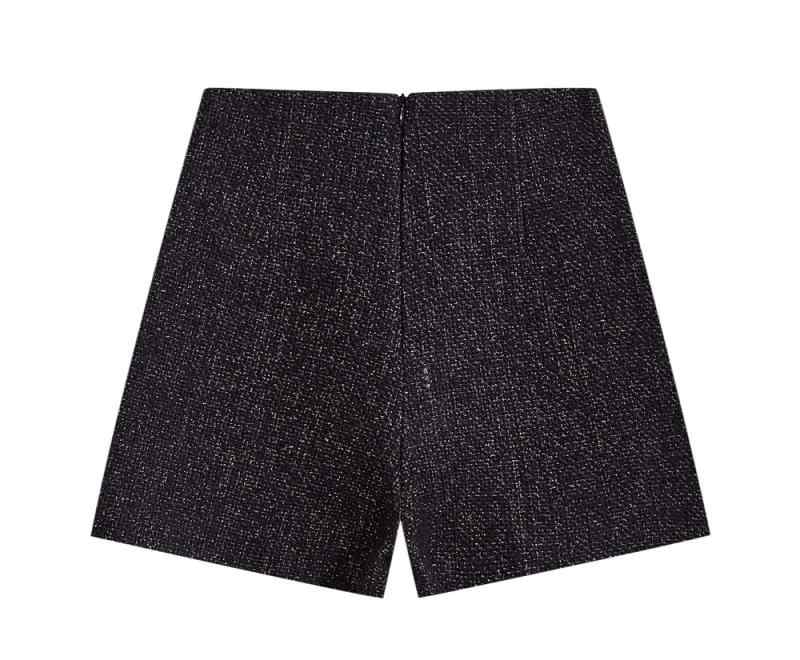 ツイード ショートパンツ 秋冬 レディース ハイウエスト Aライン カジュアル きれいめ 韓国 グレー 黒 ボタン デート 通学 通勤