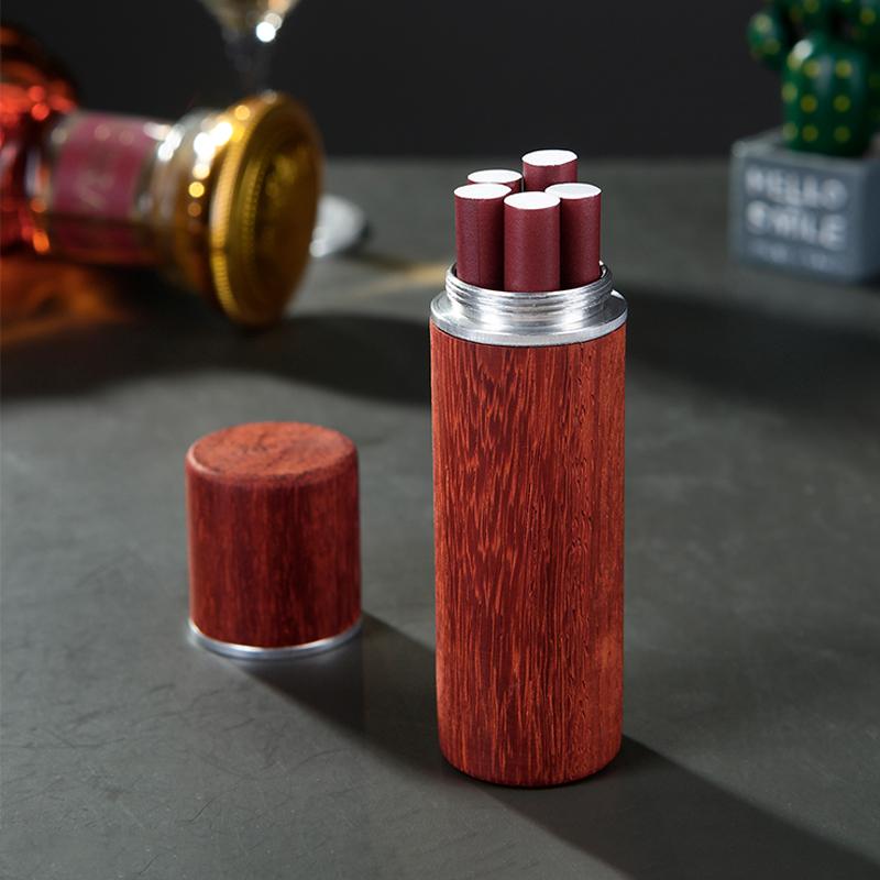 タバコケース メンズ 無垢材 ミニ 細 煙 制御 ポータブル 防湿 密封 ローズウッド ストレージ チューブ コンパクト ギフト おしゃれ アルミ