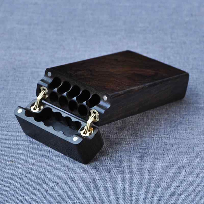 タバコケース メンズ スリム 四角 ポータブル 木製 穴 シガレット 収納 紳士 シンプル ビジネス ギフト おしゃれ 丈夫 耐圧性 コンパクト ダーク