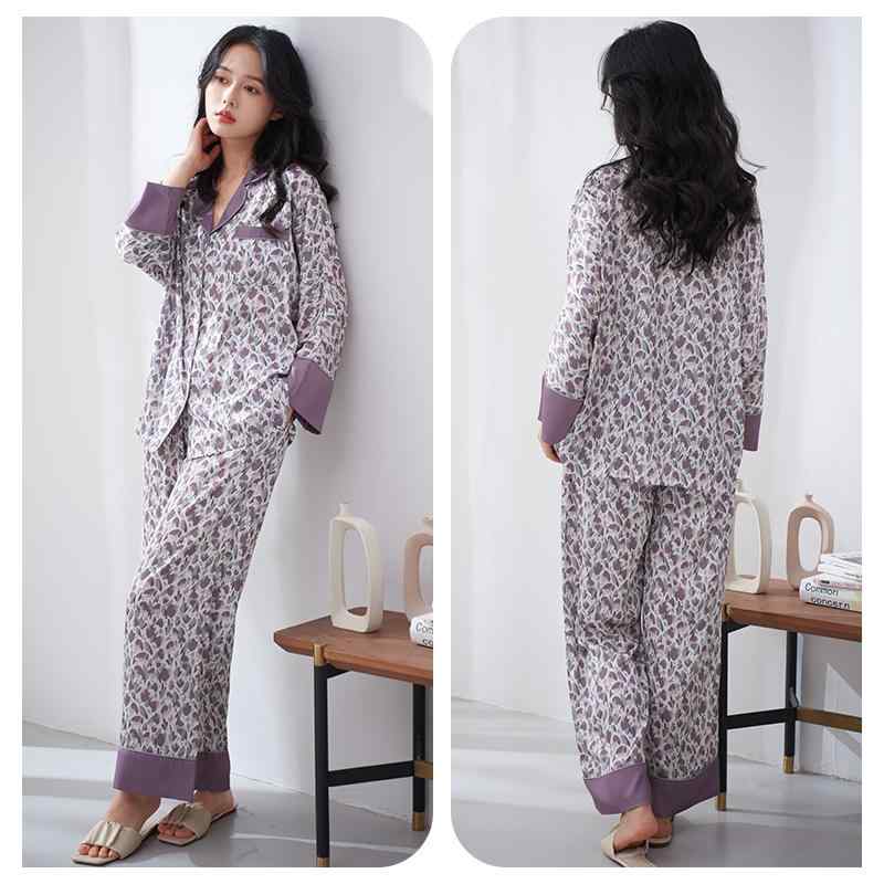 パジャマ レディース 上下セット 春夏 綿 Vネック 薄手 涼しい 通気性 快適 九分袖 ズボン 前ボタン カジュアル 部屋着 ルームウェア ウエストゴム おしゃれ 大きいサイズ 柄プリント 紫 黄色