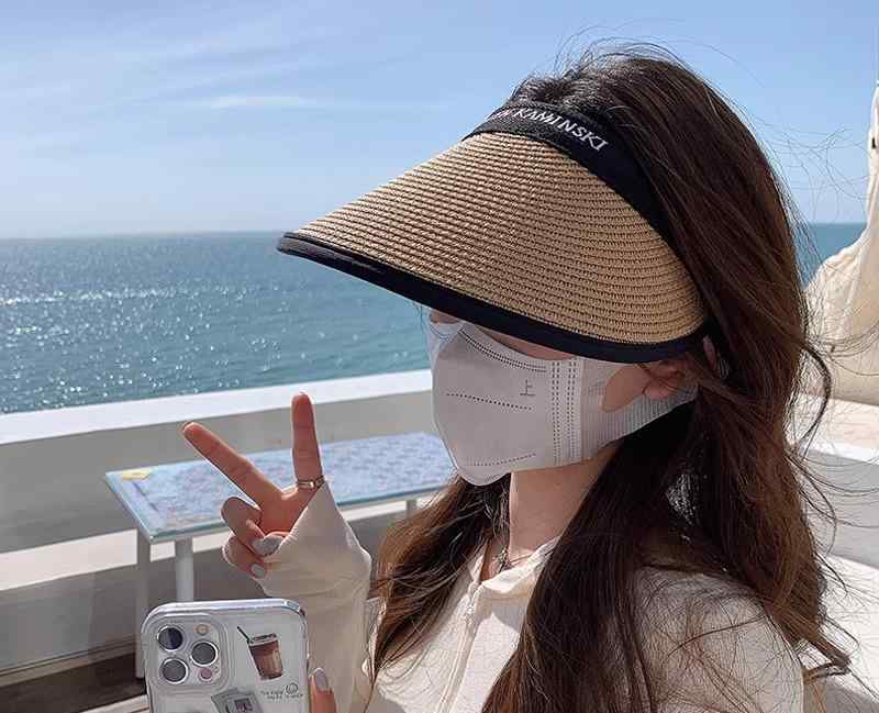 サンバイザー レディース 春夏 日焼け防止 日よけ 帽子 屋外 つば広 カジュアル ビーチ リゾート 麦わら カーキ ベージュ 黒 フリーサイズ 小物