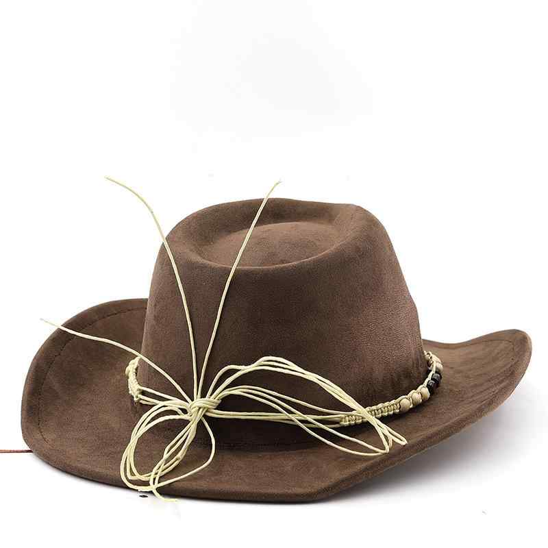 ウエスタン ハット メンズ レディース 男女兼用 カウボーイ ジャズ スエード つば広 帽子 秋冬 エスニック レトロ シンプル おしゃれ ワイルド ウッドビーズ ベージュ 黒 ピンク