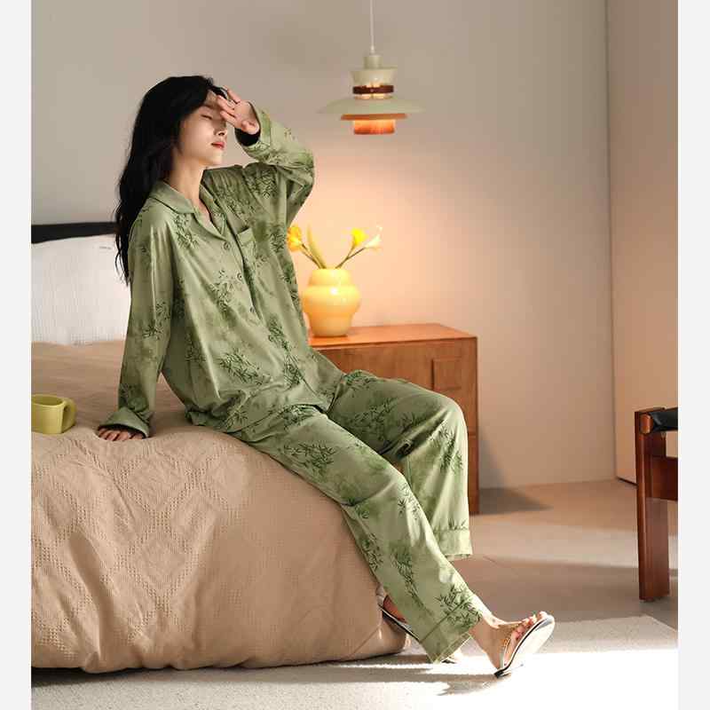 パジャマ レディース 上下セット 春秋 綿 部屋着 ルームウェア 花柄 プリント ゆったり カジュアル おしゃれ 前ボタン 長袖 ズボン 柔らかい 通気性 快適 ウエストゴム 大きいサイズ