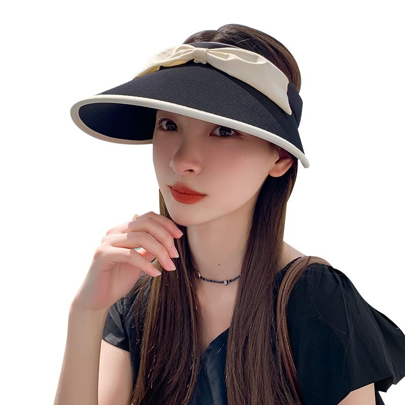 サンバイザー レディース 春夏 日焼け防止 つば広 日よけ 帽子 黒 白 紫 フリーサイズ リボン リゾート アウトドア 小物 シンプル