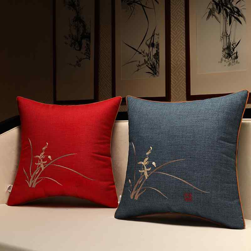 四角い クッション カバー 中国風 刺繍 光沢 サテン 伸縮性 中材あり リビング 寝室 ソファー チェア ..