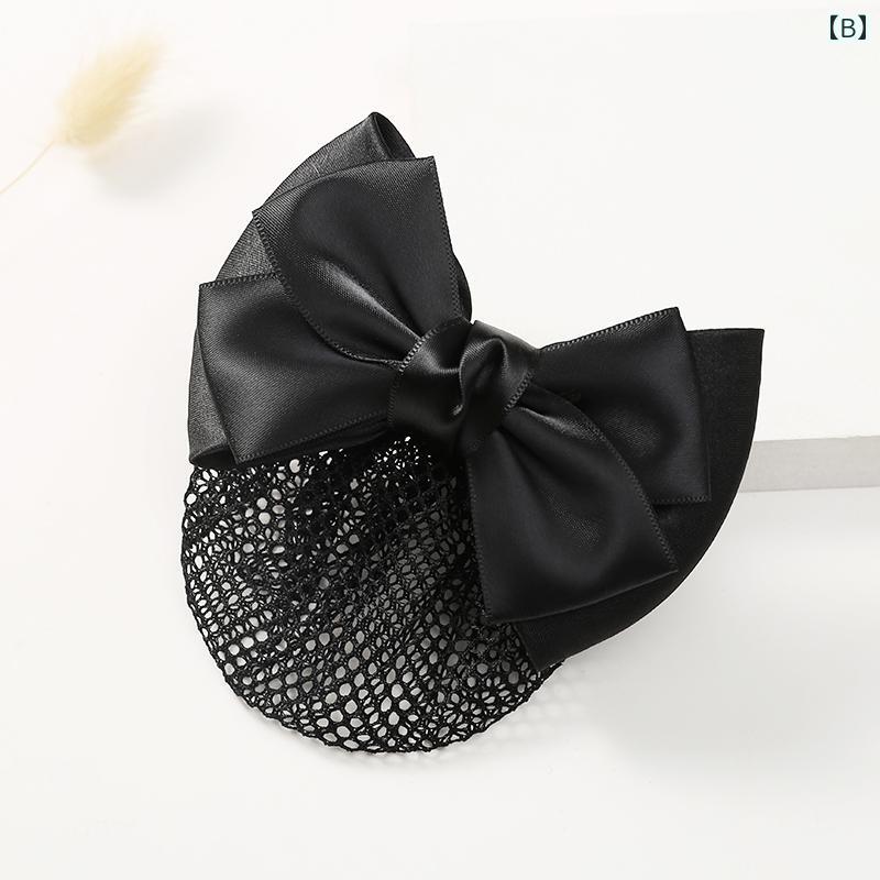 シニヨンネット かわいい 韓国 銀行 スチュワーデス レディース ヘアアクセサリー サテン 青 黒 紫 シンプル 普段使い まとめ髪 簡単 リボン