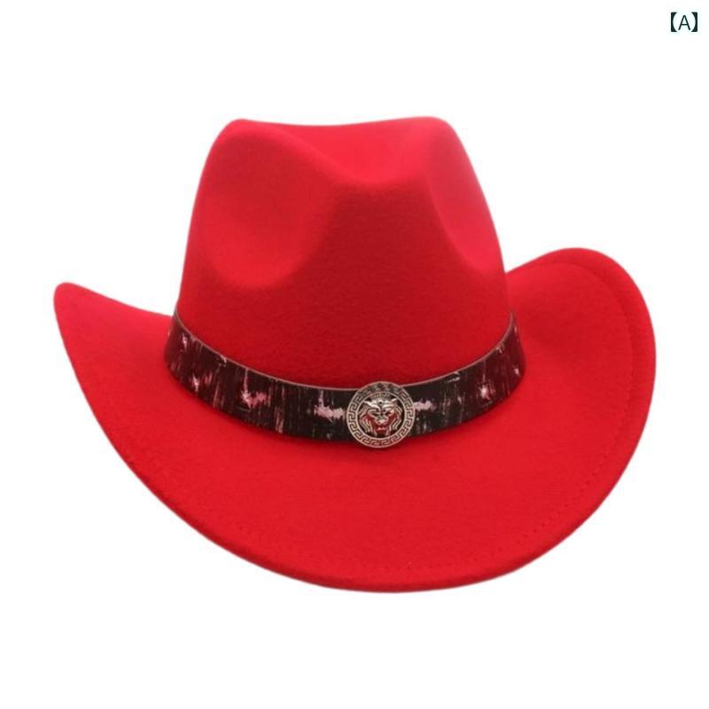 カウボーイハット 帽子 春秋 スエード レトロ ライオン エスニック ベルト 男女兼用 大人 つば広 テンガロン ウエスタン おしゃれ 旅行 リゾート 赤 黒 白