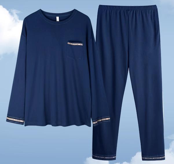 メンズ 部屋着 セットアップ 長袖 春秋 ルームウェア おしゃれ パジャマ 綿 カジュアル プルオーバー 大きいサイズ ゆったり ウエストゴム 無地 シンプル ポケット 普段使い 青 グレー 黒