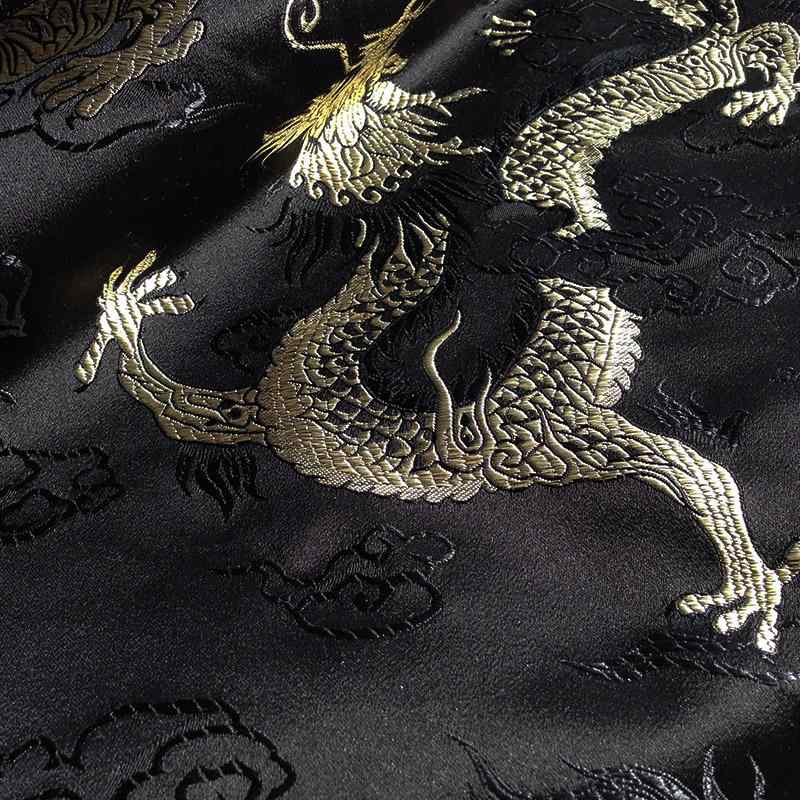 綢緞 - 生地 おしゃれ 王 大きな ドラゴン 黒 レトロ 衣類 柔らかい バッグ サテン 光沢 伝統的 チャイナ風 刺繍 手作り クッション カバー 漢服