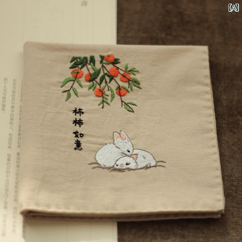ハンカチ レディース メンズ カップル 大人 ギフト 普段使い 携帯用 チャイナ風 レトロ スクエア 小さめ 刺繡 うさぎ 福字 開運 おしゃれ