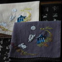 ハンカチ レディース メンズ カップル 大人 普段使い 携帯用 ギフト チャイナ風 スクエア 刺繡 月 うさぎ シンプル おしゃれ ベージュ グレ...