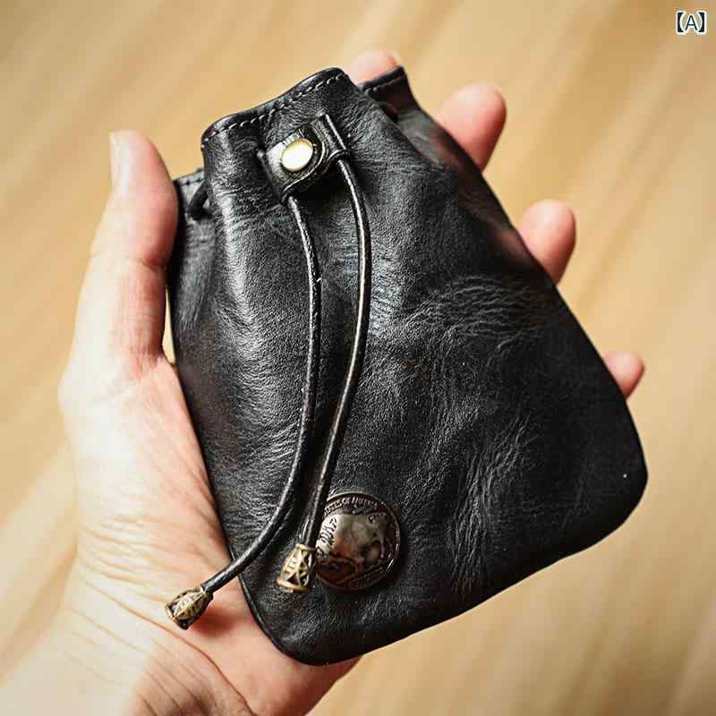 小銭入れ おしゃれ キーケース 革 ストラップ 巾着タイプ かわいい レトロ シック ヴィンテージ コンパクト レザー 男女兼用 牛革 多機能 レッド ブラック ブラウン