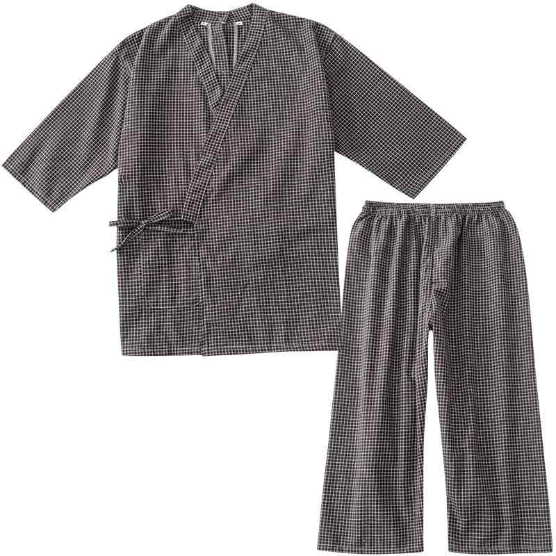 施術着 男女兼用 メンズ レディース 純綿 前開き 七分袖 セットアップ エステ マッサージ リラクゼーション 鍼灸 かっさ 背中施術 養生施設用 チェック柄 ダークブラウン ロイヤルブルー