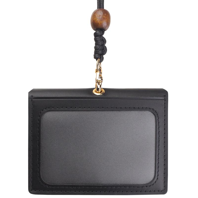 名札ホルダー 革 おしゃれ 吊り下げ ネックストラップ オフィス ビジネス カード カバー パスケース 社..