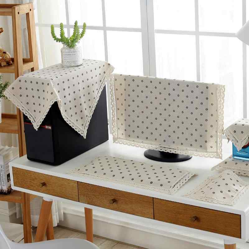 ディスプレイカバー デスクトップPC用 液晶 曲面モニター ホコリよけ 防塵 綿麻製 布地 カントリー 調 ..