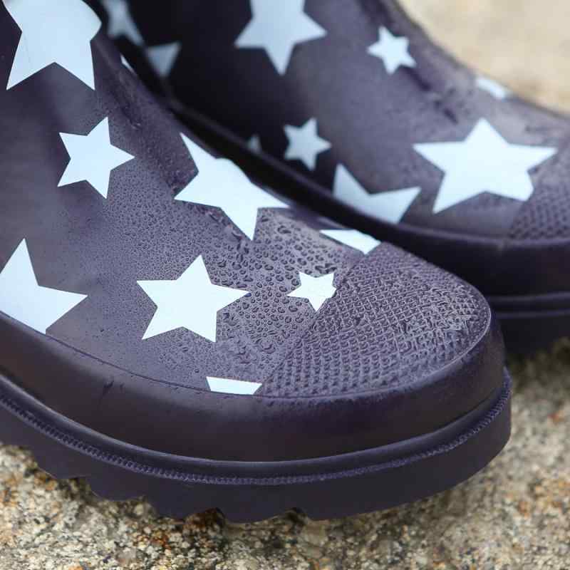 レインブーツ レディース ハイカット ロング丈 ラバー 防水 長靴 ダークパープル 星柄 おしゃれ 雨の日..