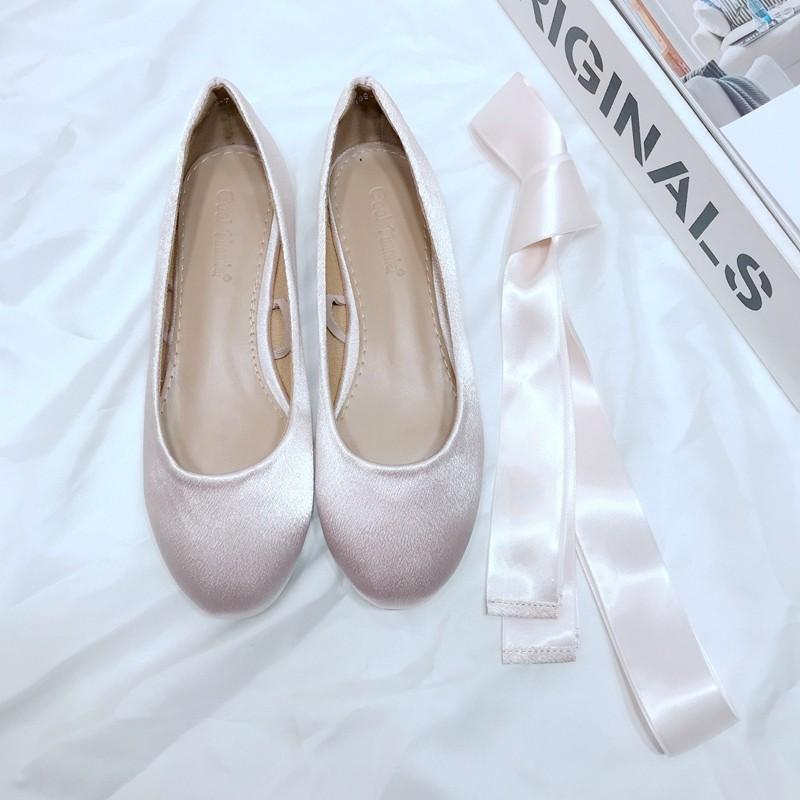 シューズ レディース バレエシューズ フラットシューズ ラウンドトゥ 浅口 アンクルストラップ リボン ..