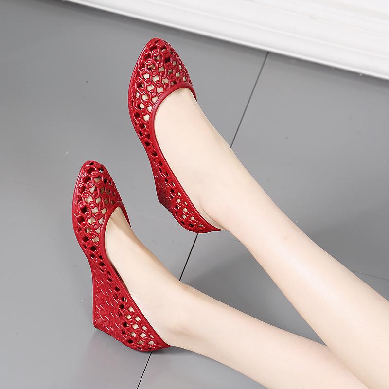 サンダル クリア ゼリー ラバー ウェッジソール クロッグ 防水 ソフト 軽量 透かし編み ラウンドトゥ ..