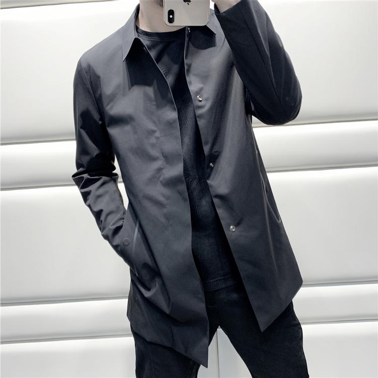 樂天商城 - トレンチコート メンズ 春秋 カジュアル スリムフィット ミドル丈 ラペルカラー シングルブレスト ポリエステル 無地 上品 スマート ビジネス 普段使い 通勤 フォーマル