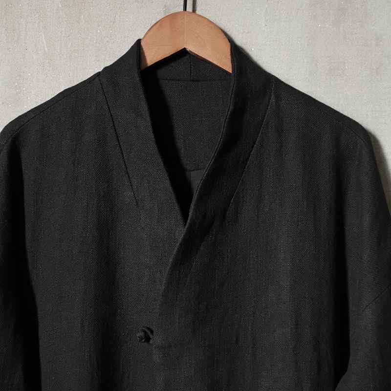 トレンチコート メンズ 春秋 ミドル丈 新中華風 レトロ クラシック カジュアル ゆったり ルーズフィット 麻 綿 コットンリネン アウター ブラック キャメルグレー 普段使い デイリー