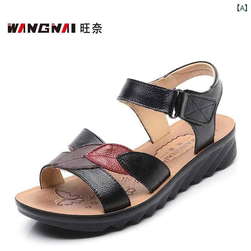 サンダル レディース 女性 シニア 高齢者 革 牛革 フラットソール ソフトソール 快適 履きやすい 滑り止め オープントゥ バックストラップ 大きいサイズ ゆったり 夏 普段使い frontop-13076171 フロントップ楽天市場店 サンプル画像2