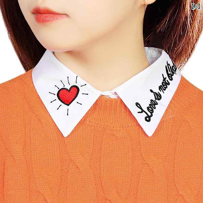 付け襟 シャツ レディース おしゃれ 刺繍 猫 丸襟 ストライプ 白 重ね着 かわいい 華やか